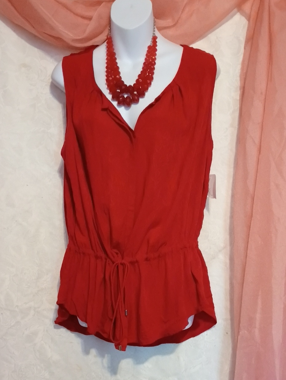 Liz Claiborne Ladies Vibrant Red Sleeveless Blouse Sz XL